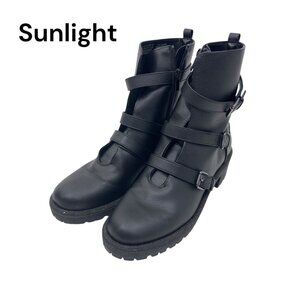 KENNETH COLE REACTION Womens Black Tate Biker Jewel Boots SZ 9.5M Buckle Straps